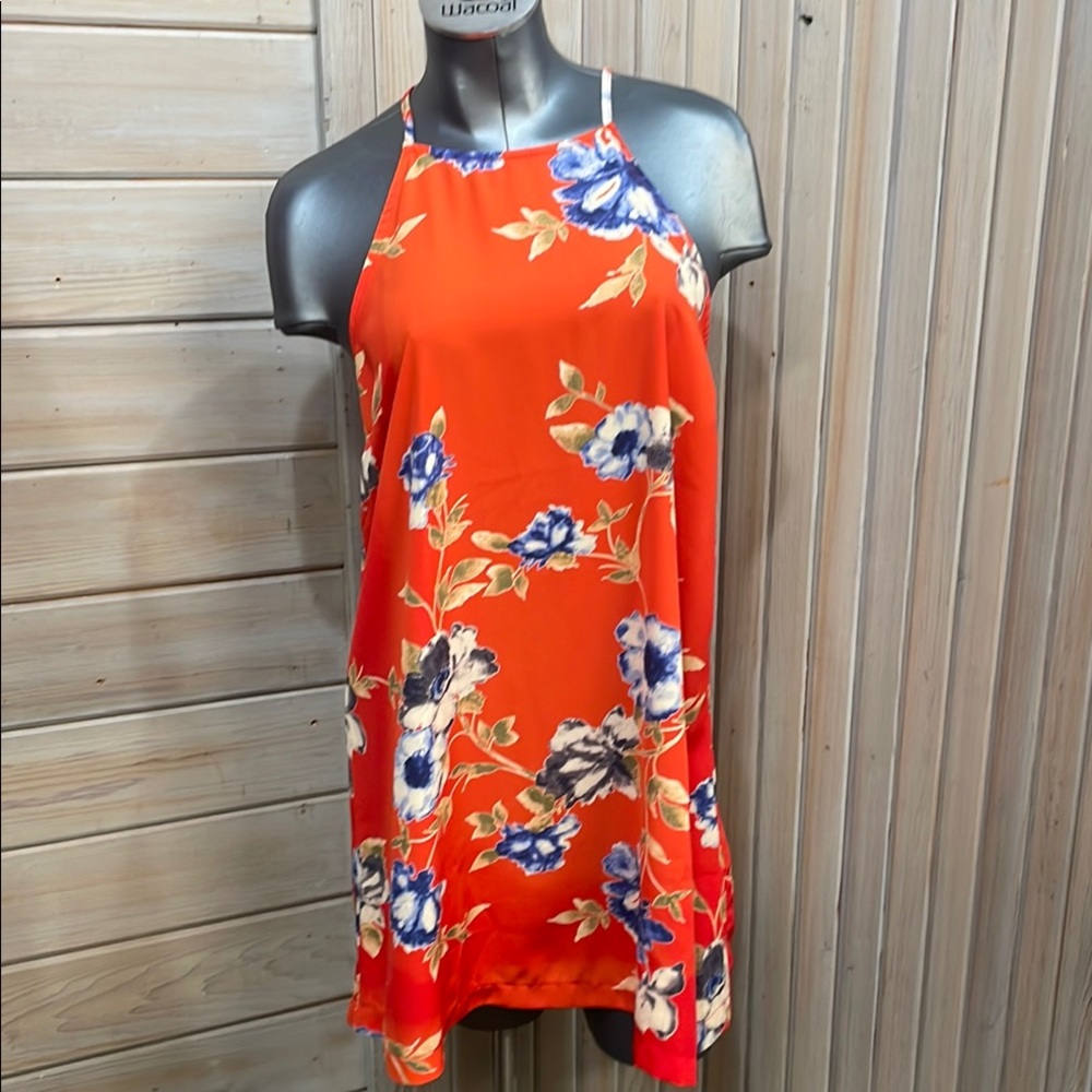 Floral Halter Dress in Red and Blue